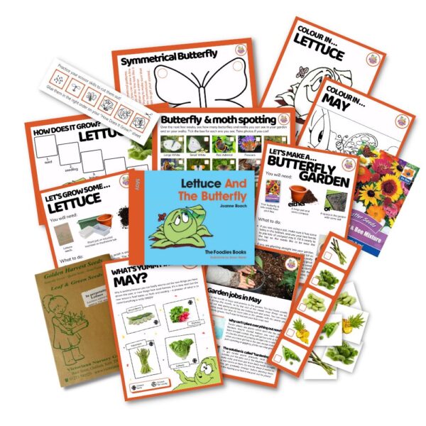 The Little Foodies Club food programme for kids, May box flatlay image showing contents