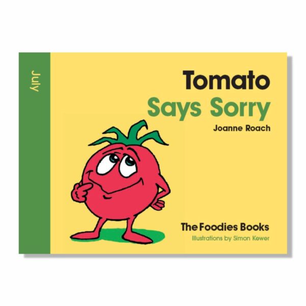 A cutout of the book Tomato Says Sorry – The Foodies veggie patch story for July, just the cover on a white background.